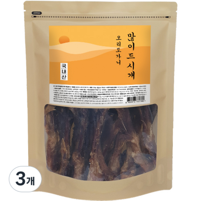 바이케이알 많이드시개 대용량 국내산 강아지 수제간식, 오리도가니, 350g, 3개