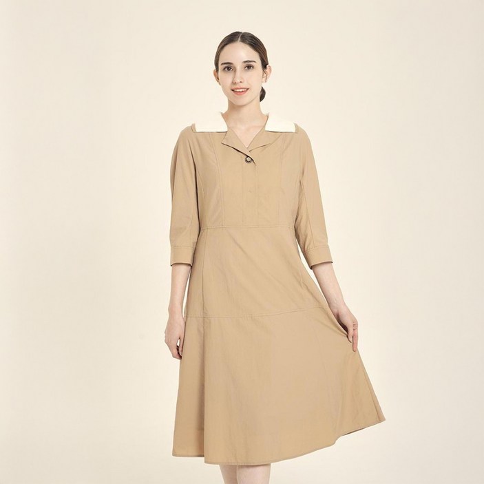 올리비아하슬러 여성용 원 단추 포인트 롱 원피스 OHCFOP105