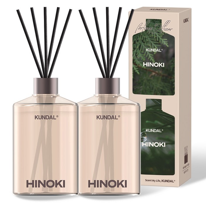 쿤달 퍼퓸 디퓨저 선물세트, 히노키향, 500ml, 2개