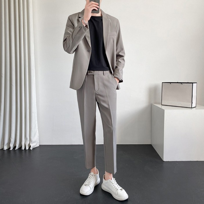 남성용 인피어스 비즈니스 캐주얼 수트 자켓 + 긴바지 세트
