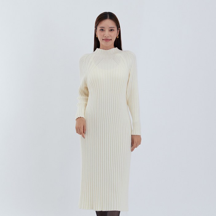엘쏘 니트 골지 반목 긴팔 롱 원피스