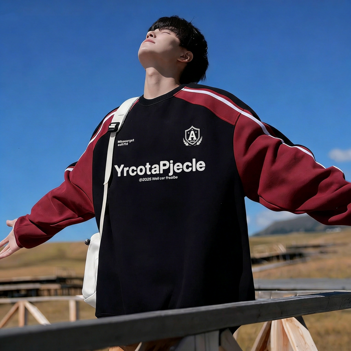 ANYOU 남자 오버핏 라운드넥 맨투맨 베이직 캐주얼 남성 맨투맨