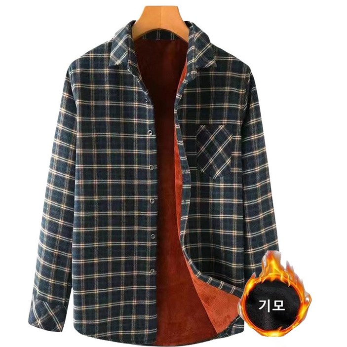 ROYALBELLE 아빠옷 가을 겨울 긴팔 기모 남방 체크 외투 X32629