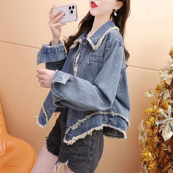 BOONINT 여성 청자켓 숏 데님 코트 봄가을 패션 루즈핏 캐쥬얼 데님 청자켓 베이직 슬림핏 재킷 아우터 상의 BN021524