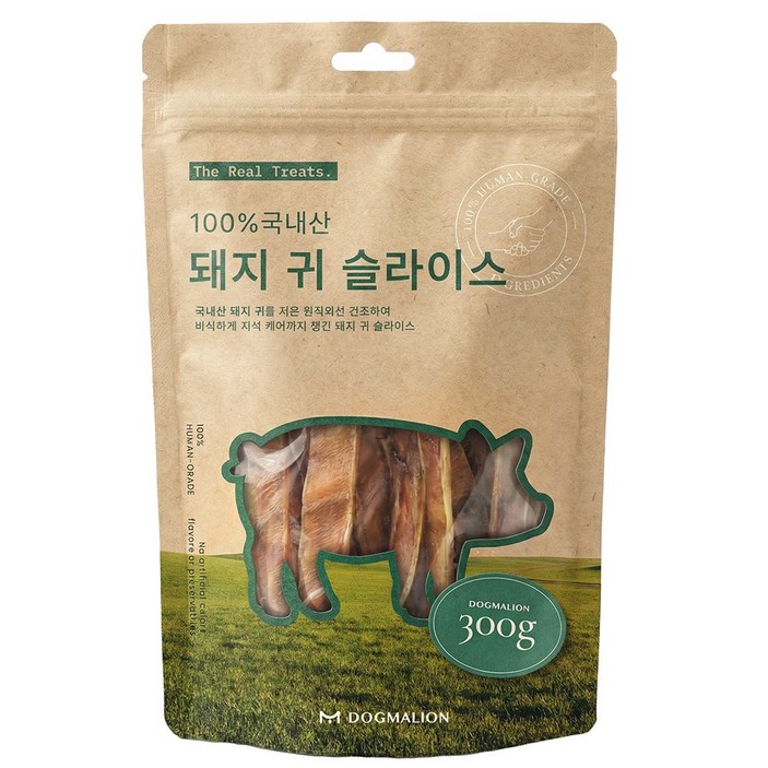 도그말리온 국내산 강아지 수제간식 대용량 6종, 1개, 300g, 한돈 귀 슬라이스