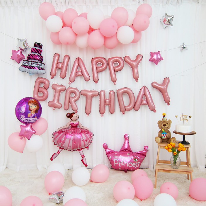 생일풍선세트,펌프,풍선스탠드,케익토퍼 사은품, 홈파티,풍선장식,공룡풍선,우주풍선,공주풍선, 발레리나 Happy birthday