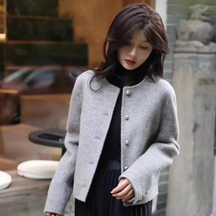 루스리더 여성 캐시미어 쇼트 모직 코트 V100