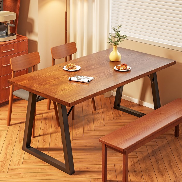 헤르티만 레트로 스타일 24인용 식탁 다기능 책상 컴퓨터 책상 LPM사각 테이블, 4인용, 갈색