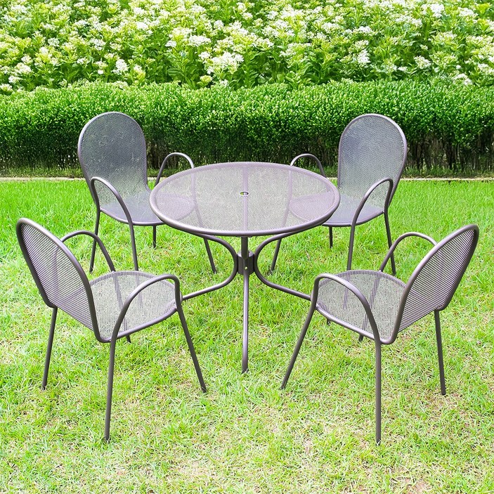 스틸망 850 원형 4인 야외 테이블 세트 카페 테라스 루프탑 인테리어 정원 매장 공원, 그레이