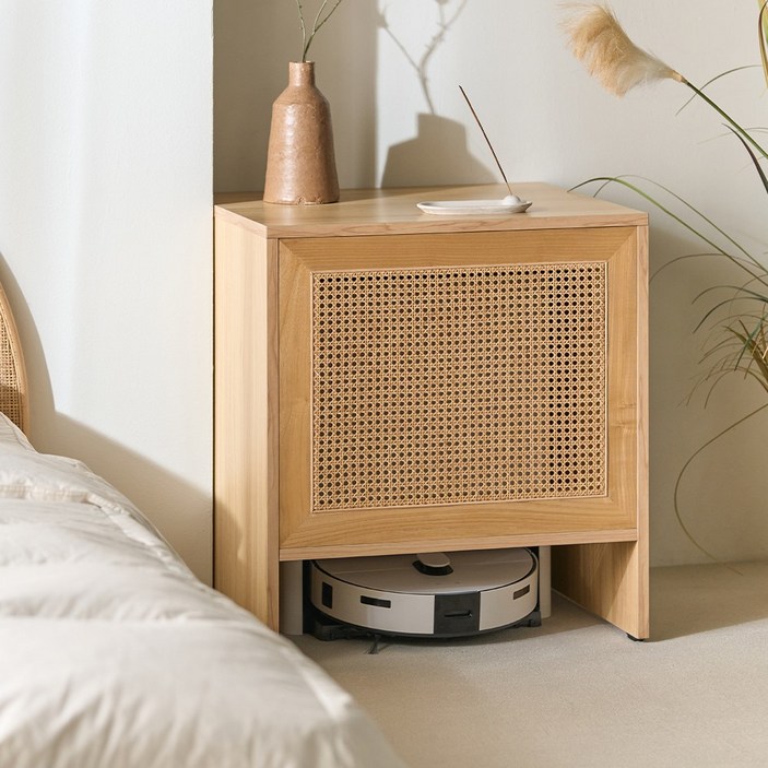 코코 라탄 원목 로봇청소기수납장500 로보락수납장 삼성 LG 호환, 오크