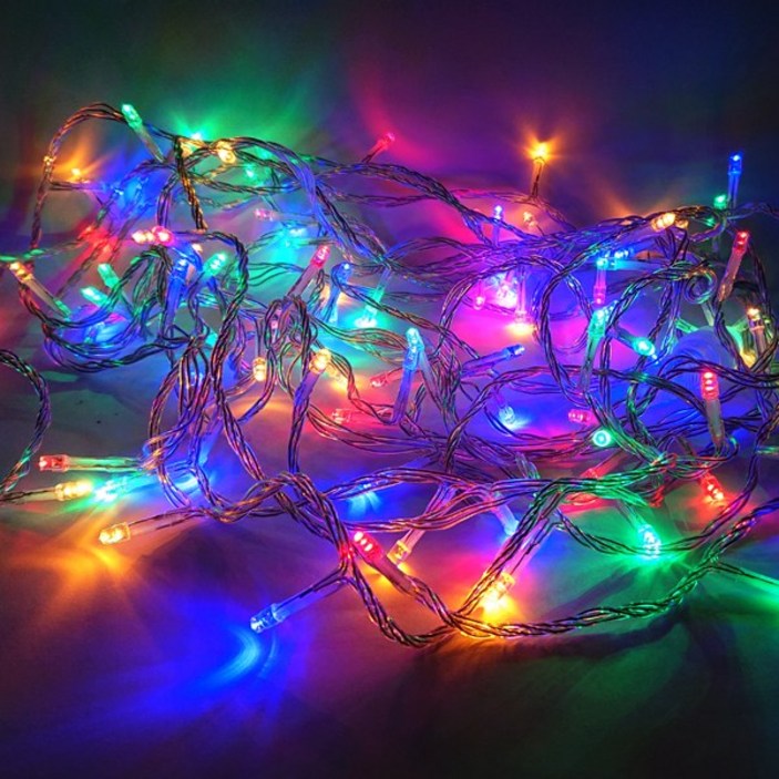 크리스마스캠핑용품 선세이브 LED 은하수전구 100구 투명선+정류기 세트 크리스마스 트리 전구 캠핑 조명 무드등, RGB(4색)