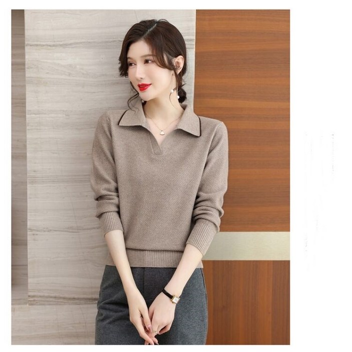 도희날다 1083  여성용 긴소매 스웨터 일반카라 여성 니트 티셔츠 베이직 브이넥 겨울티셔츠