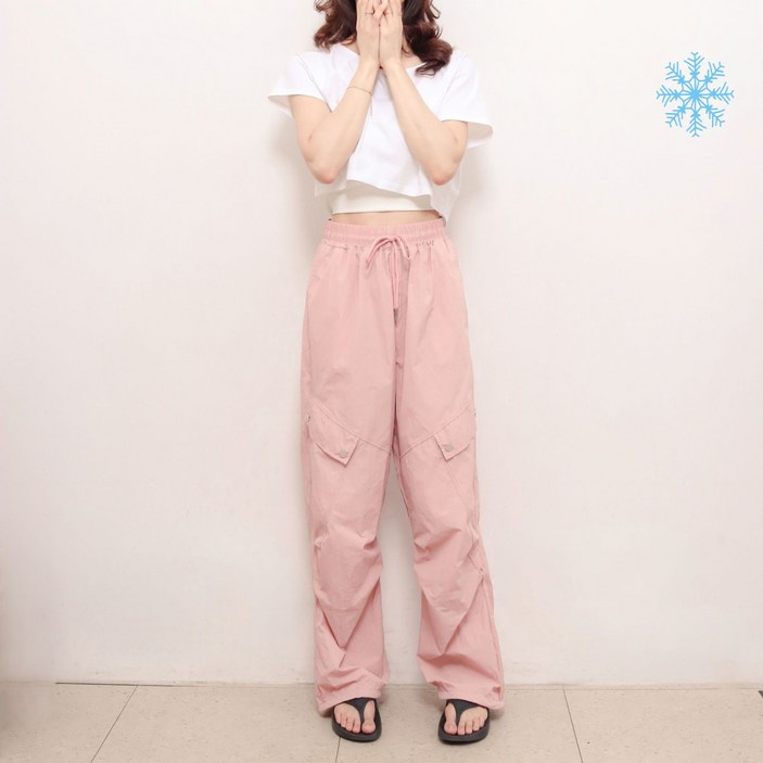 제이지나 여성 바스락 와이드 쿨 아이스 밴딩 카고 팬츠 조거 바지