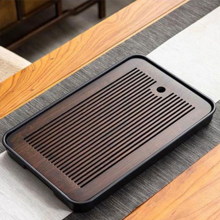 티트레이 차트레이 받침대 다기 다도 대다무 차판, 검정(직사각형), 1개, 차판