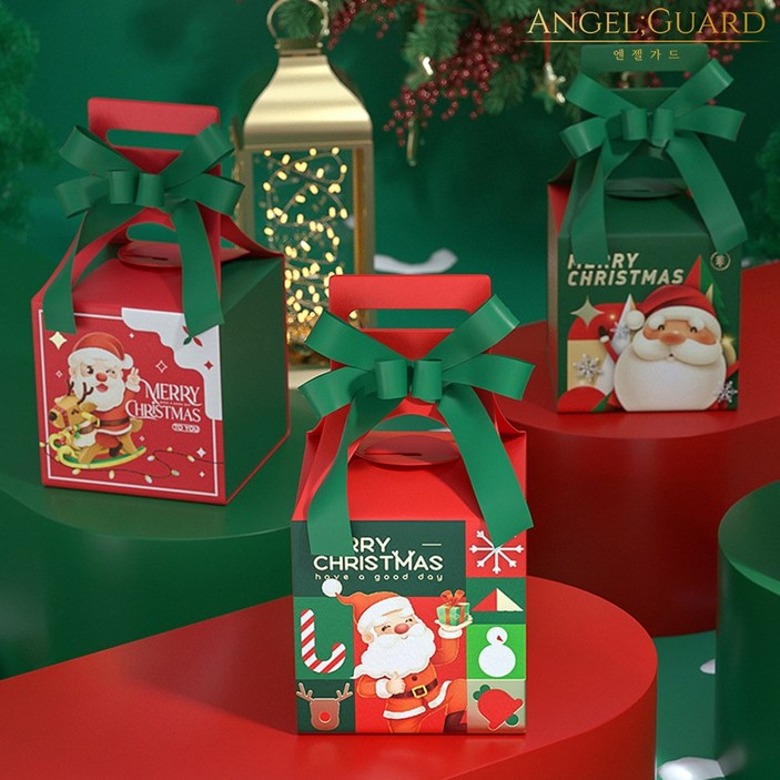 크리스마스 선물상자 종이 포장박스 선물박스 리본 구디백 답례품 미니 손잡이 가방 5p세트, 1개, 리본 산타썰매 5p