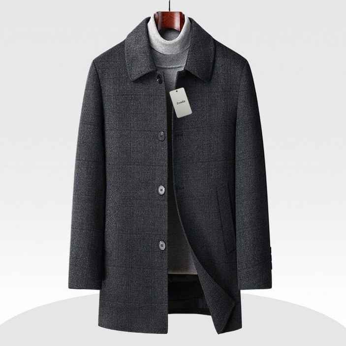 Evadia 남성 모직 코트 블레이저 카라넥 정장 울코트 아우터 체크 반코트 재킷 삼계절