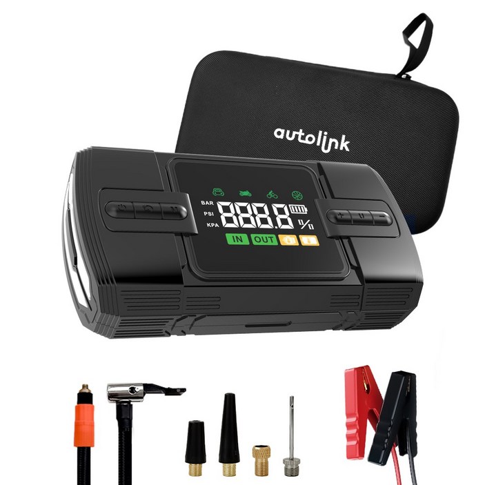 아우토링크 자동차 점프스타터  타이어공기압주입기  보조배터리지원 오토바이 가능, 1개, 12000mAh