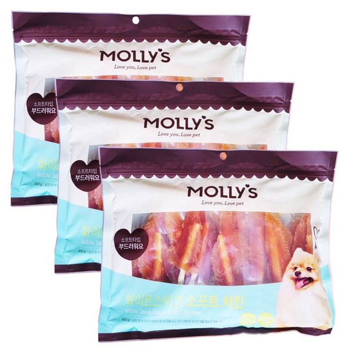 몰리스 화이트 스틱껌 소프트 치킨 400g 부드러운 애견 펫 간식 반려견 치아관리