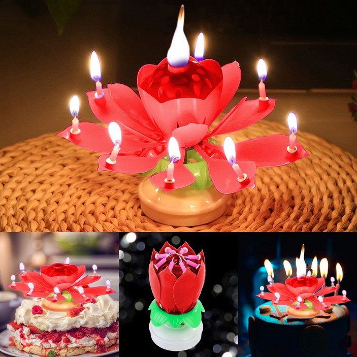 생일 케이크 이벤트 기념일 회전 멜로디 연꽃초레드 특이한 생일초 파티용품