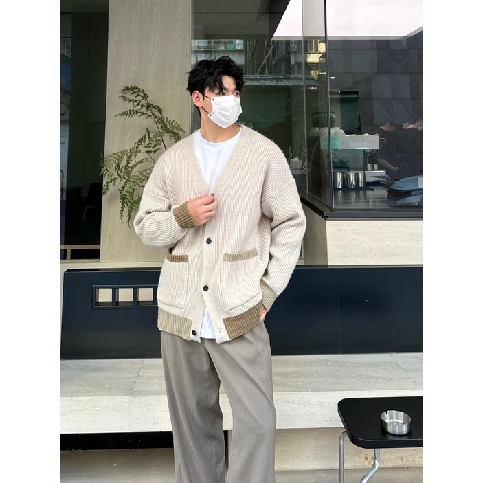 골지 니트 가디건 오버사이즈 남자 골지 니트 가디건