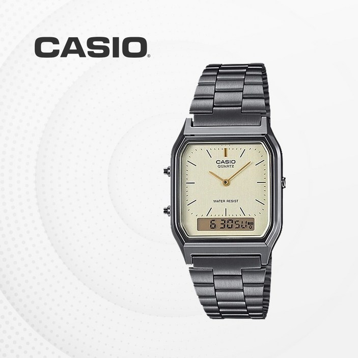 카시오 시계 AQ230GG9A 손목시계 남녀공용 메탈밴드 듀얼타임 CASIO 정품