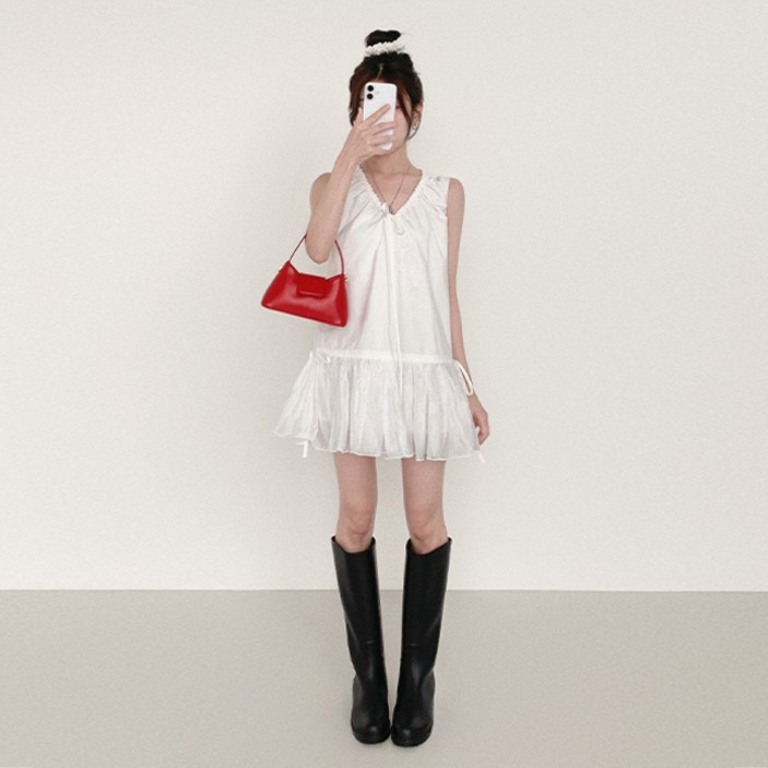 피니 (레이어드ok,고퀄*추천) 프레피 주름 셔링 민소매 원피스 레이어드 원피스 (2color) 미니원피스 레이스원피스 긱시크 y2k 빈티지 올드머니룩 모리걸 유니크 힙