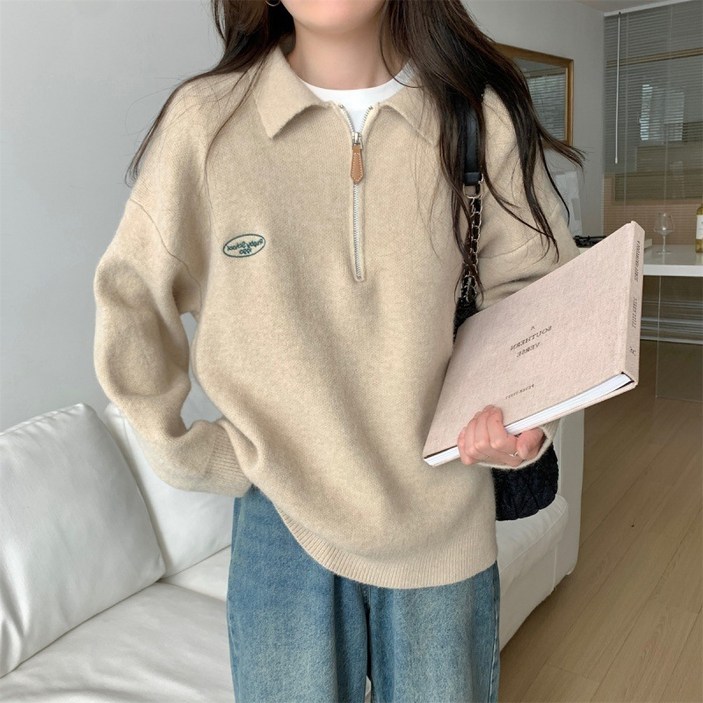 KDNC 여성 추동 니트 칼라넥 스웨터 기본핏 집업 맨투맨