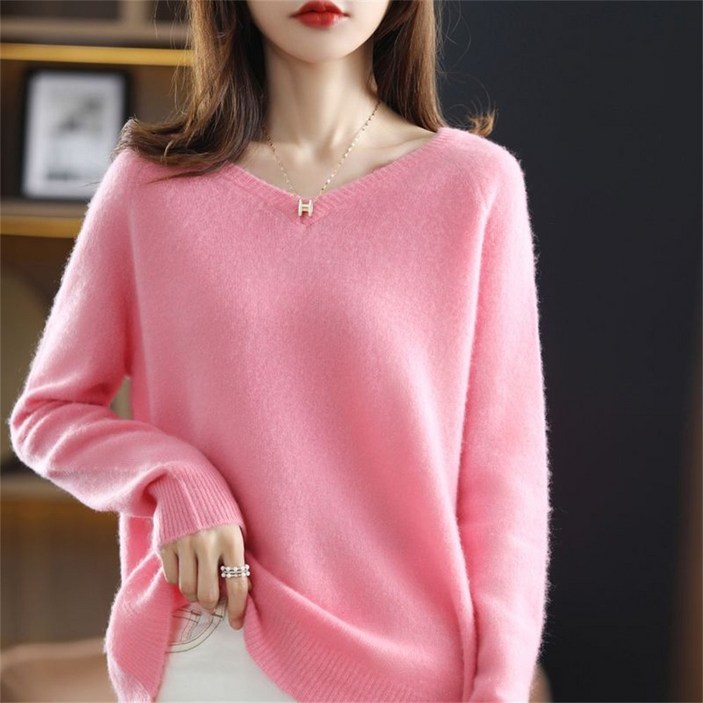 TKX 여성 니트 부드러운 V넥 스웨터 소프트 캐시미어