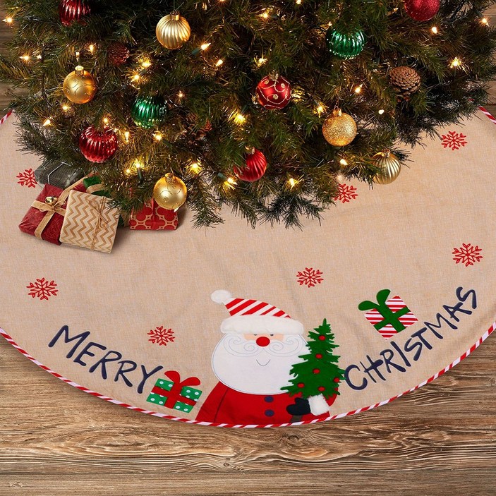 크리스마스트리스커트 캐슬라이트 린넨 크리스마스 트리 원형 러그 카페트 소품 덮개 인테리어 선물 장식 파티용품, 산타