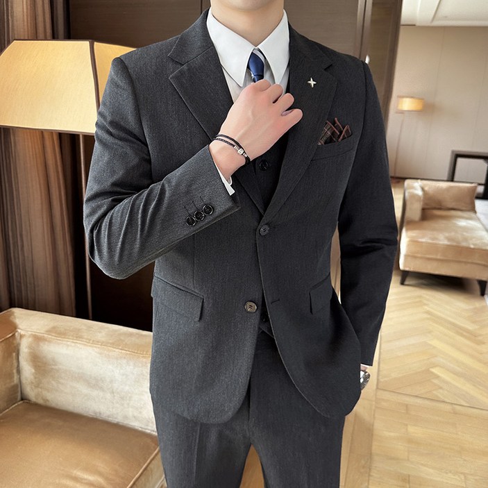 티티콩 남성 가을 캐주얼 투버튼 정장 결혼식 면접 하객룩 세트 3피스슈트조끼바지