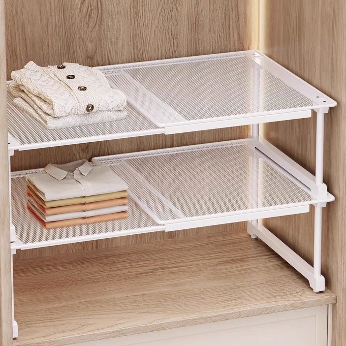 Norbei 철제 적층형 길이조절 옷장 정리 선반 공간 분리 칸막이 신발장 다용도 수납 선반, 1개, 화이트C