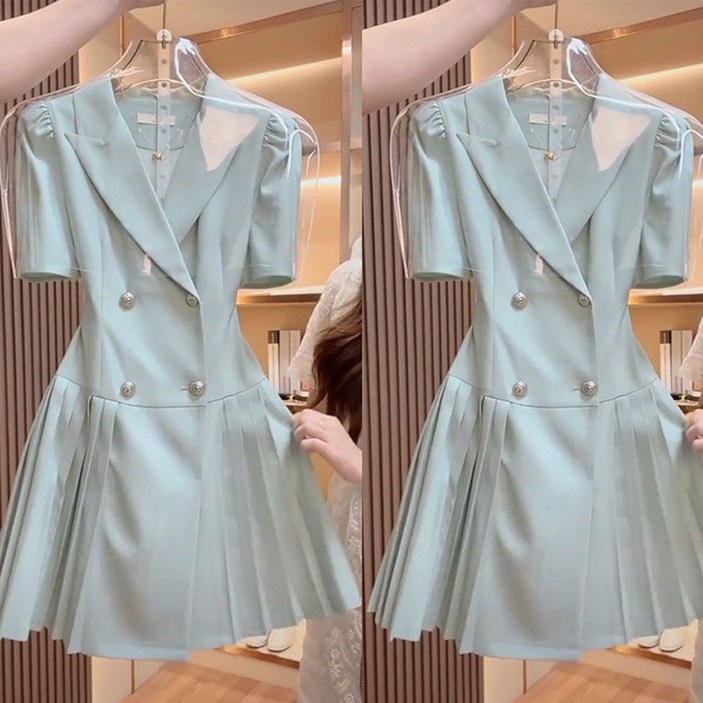 FANSYLI 반팔 정장 원피스 결혼식 하객룩 여성 고급 플리츠 원피스 오피스룩 빅사이즈 X2507J6