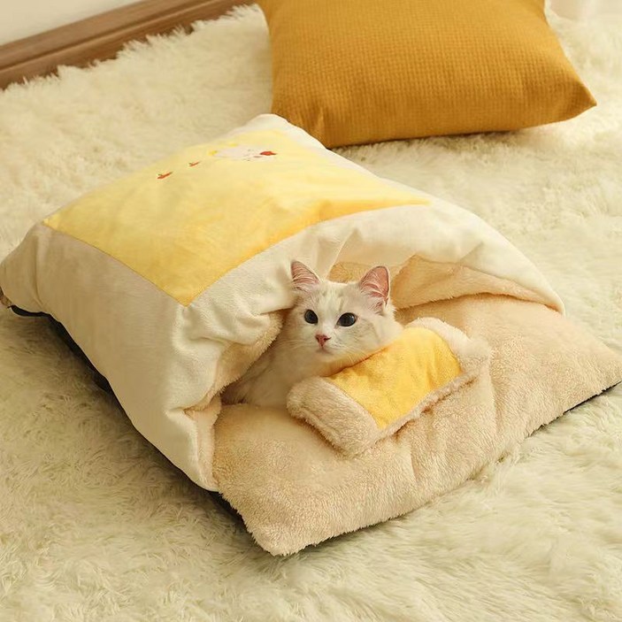 강아지침낭 고양이 강아지 겨울 따뜻한 부드러운 방한 이불 침대 하우스 침낭 쿠션