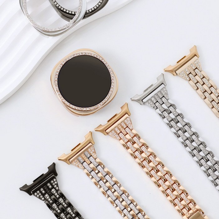 오르몽트 세트 갤럭시워치 클래식 큐빅 브레이슬릿 보호커버스트랩 40mm 44mm, 로즈골드콤비세트