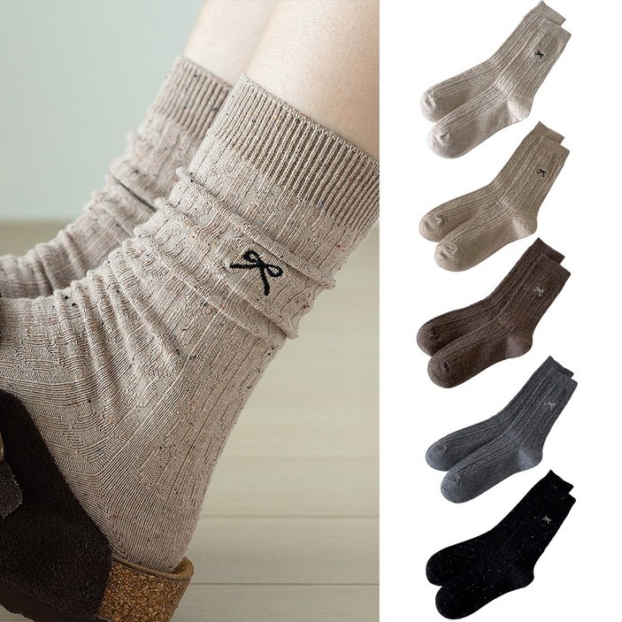 코모즈 리본 트위드 장목양말 5개1세트