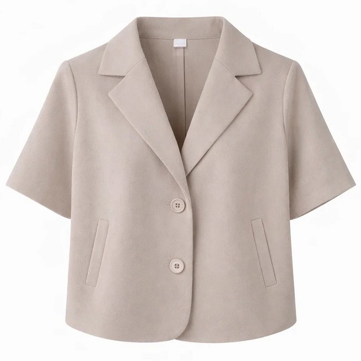 라뷰드 여성 여름 싱글 세미 크롭 반팔 자켓 여자 봄가을 여름 정장 루즈핏 카라 아우터 시원한 데일리 캐주얼 페이크 포켓 겉옷