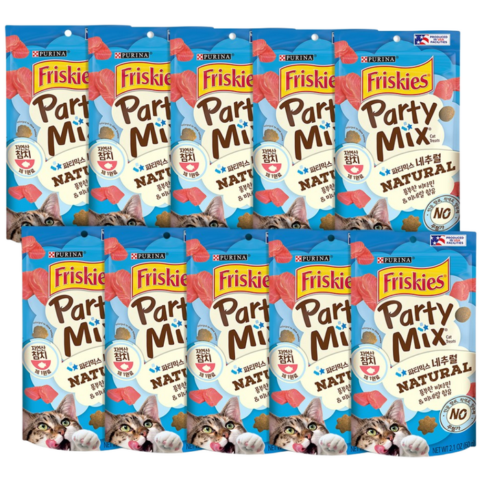 퓨리나 프리스키 파티믹스 고양이 간식 바삭바삭 과자 비스킷, 내추럴 참치, 60g, 10개