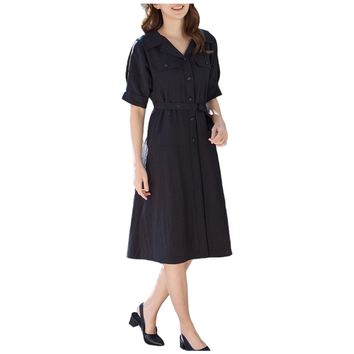 우일 여성 인견 바스락 카라 벨트 원피스