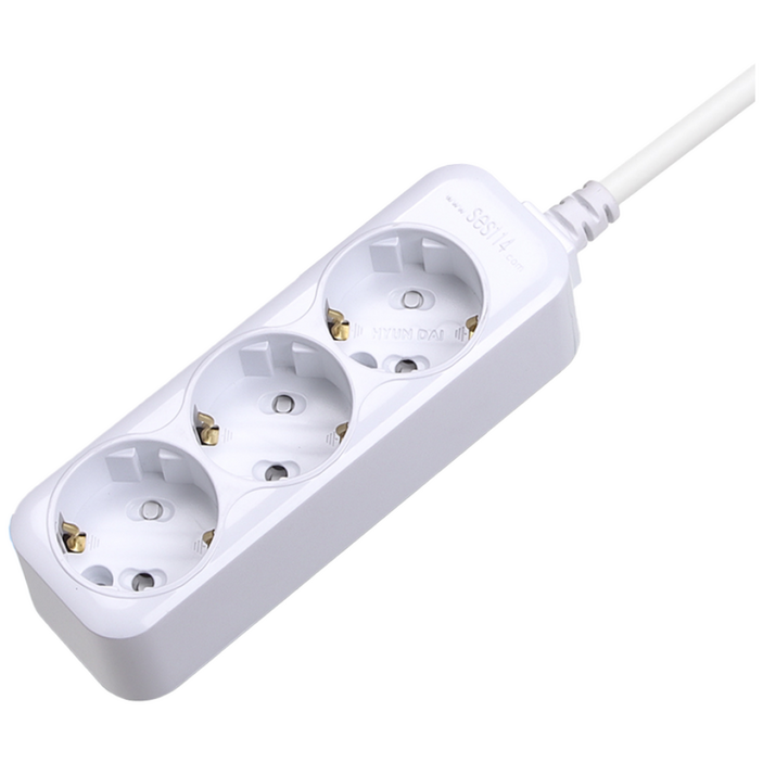 현대 국산 접지 멀티탭 멀티콘센트 3구 (10A), 3m, 화이트, 1개