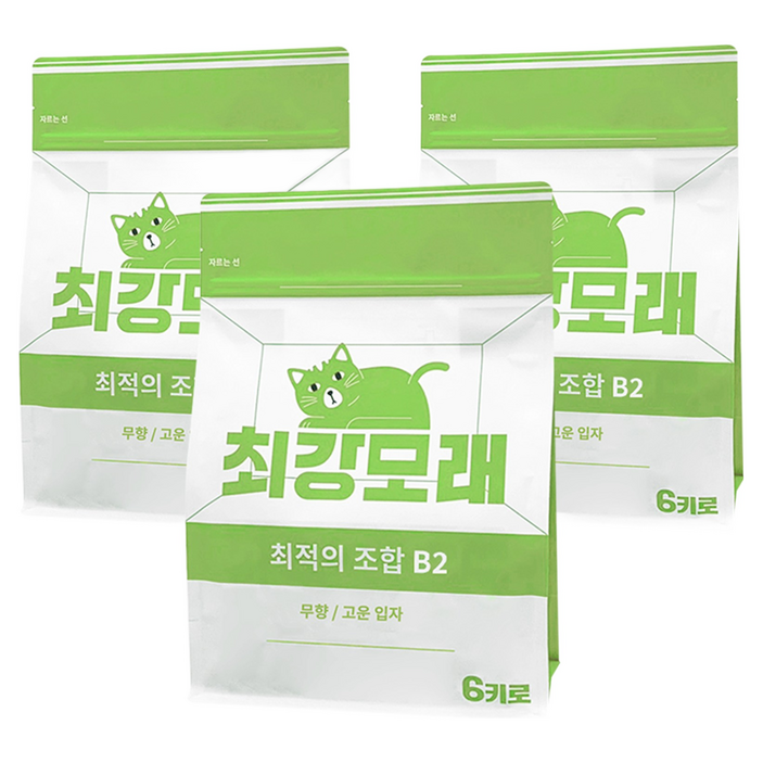 [2+1] 최강모래 최적의 조합 B2 6kgx3, 고운입자 고양이모래 와이오밍 벤토나이트모래, 3개, 6L, 무향