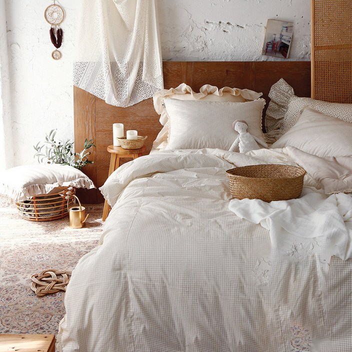 마리엔젤 수수체크 쁘띠토숀 모달 이불커버 세트