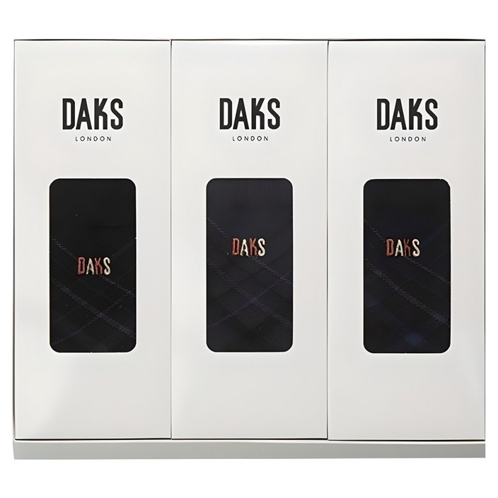 닥스 남성용 신사 중목 체크 3족 양말 선물세트  쇼핑백