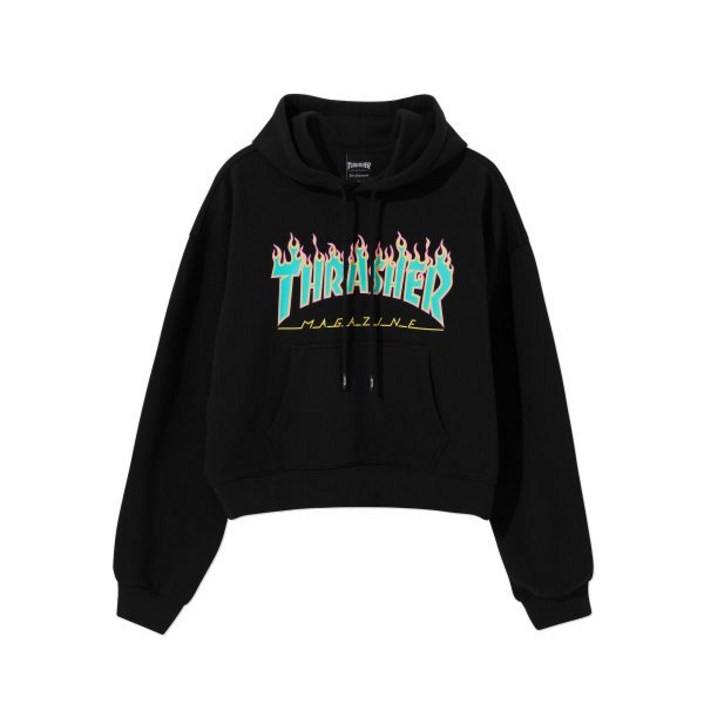 트래셔 THRASHER 플레임 크롭 후디 블랙 176108