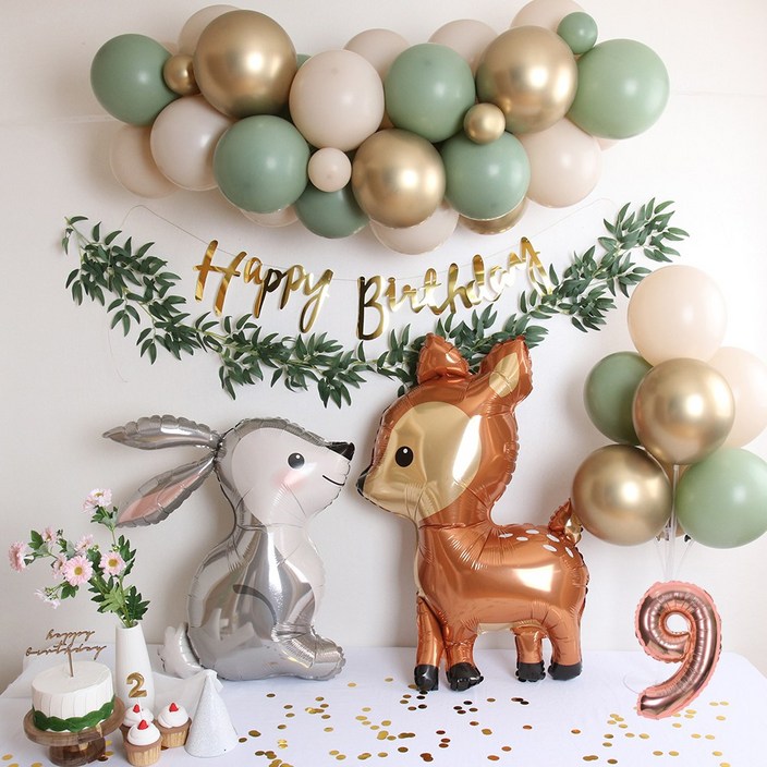이벤트홀릭 토끼 사슴 풍선 생일 파티 용품 세트 두돌생일상