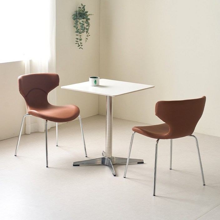 퍼니인어스 브릿지 디자인 식탁 카페 인테리어 체어 가죽 의자, 카멜브라운글로시유광, 2개