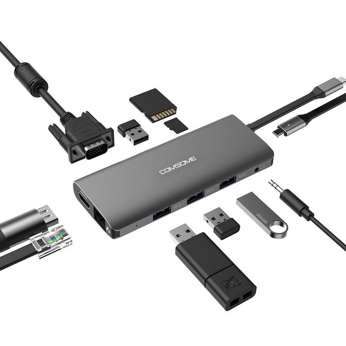 컴썸 C타입 HDMI 멀티 허브 HDMI 11 in 1 USB 3.0 CT-110P 그레이, SPACE GRAY, 11개