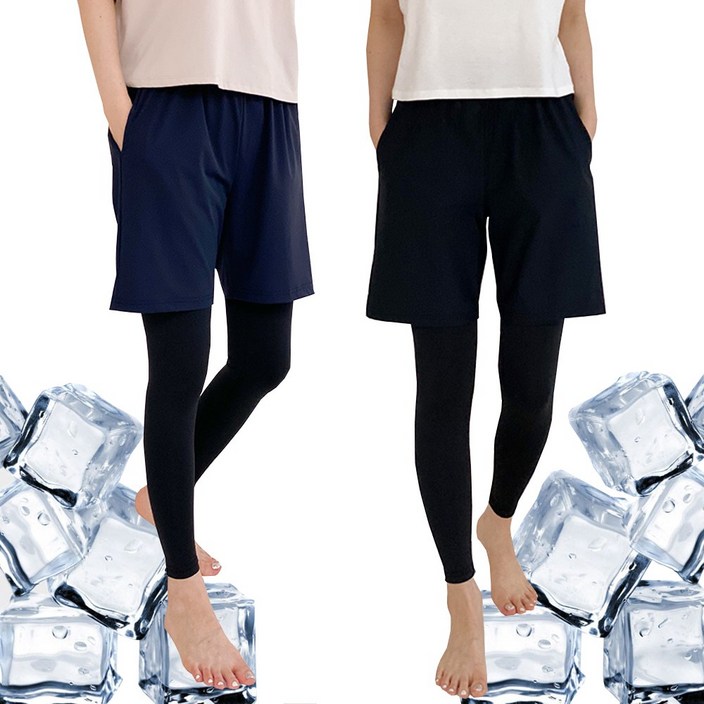 반바지1+레깅스1 남녀공용 빅사이즈 아이스 쿨링 트레이닝 반바지 레깅스 세트