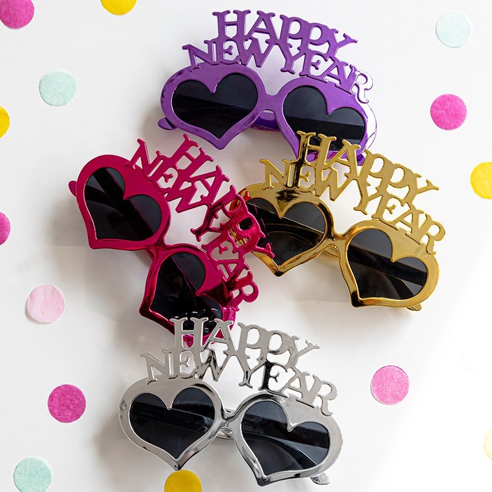 파티몬 해피뉴이어 하트 선글라스 4P 신년 용품 연말 홈 파티 소품