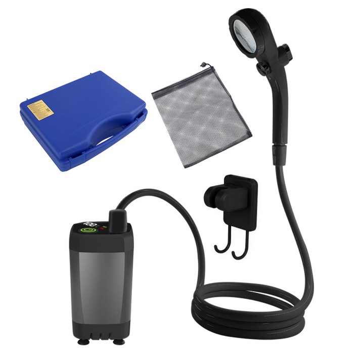 HK.sell 수온표시 충전식 휴대용 캠핑 샤워기 kc 인증 대용량 건전지 5200mAh