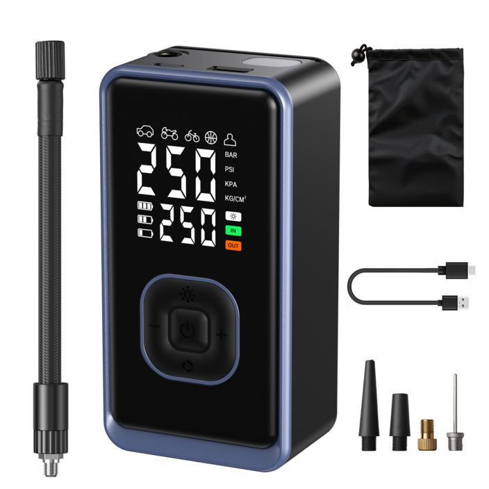 ACMEZING 무선 휴대용 전동 에어펌프 차량용 공기압주입기 보조배터리 LED 비상등 A11, 블랙, 1개